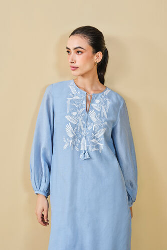 Cloud Sky Hand-embroidered Chikankari Linen Co-ord - Blue, Blue, image 10